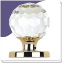 Faceted Glass Mortice Door Knob Concealed - Polish Brass