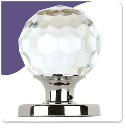 Faceted Glass Mortice Door Knob Concealed - Polish Chrome
