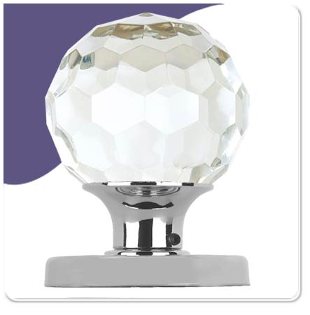 Faceted Glass Mortice Door Knob Concealed - Satin Chrome