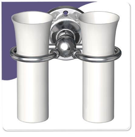 Toothbrush Holder with Ceramic Pots-Edwardian - Polish Chrome