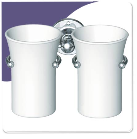 Double Tumbler Holder (English Bone China) - Edwardian - Polish Chrome