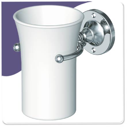 Tumbler Holder with English Bone China - Edwardian - Polish Chrome