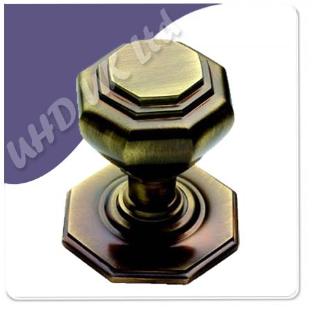 Octagonal  Centre Door Knob Antiqe Brass